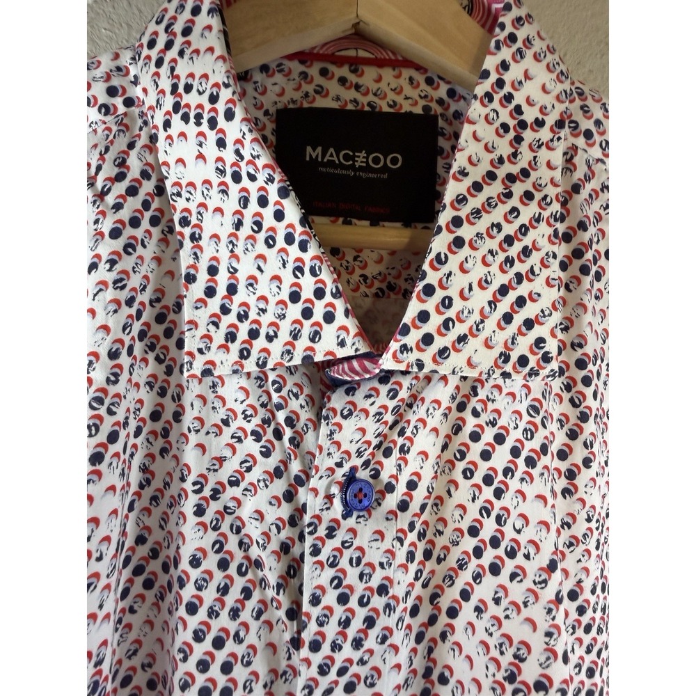 MACEOO Paris Mens 4XL Big & Tall Cotton Button Up Shirt Short Sleeve Geometric